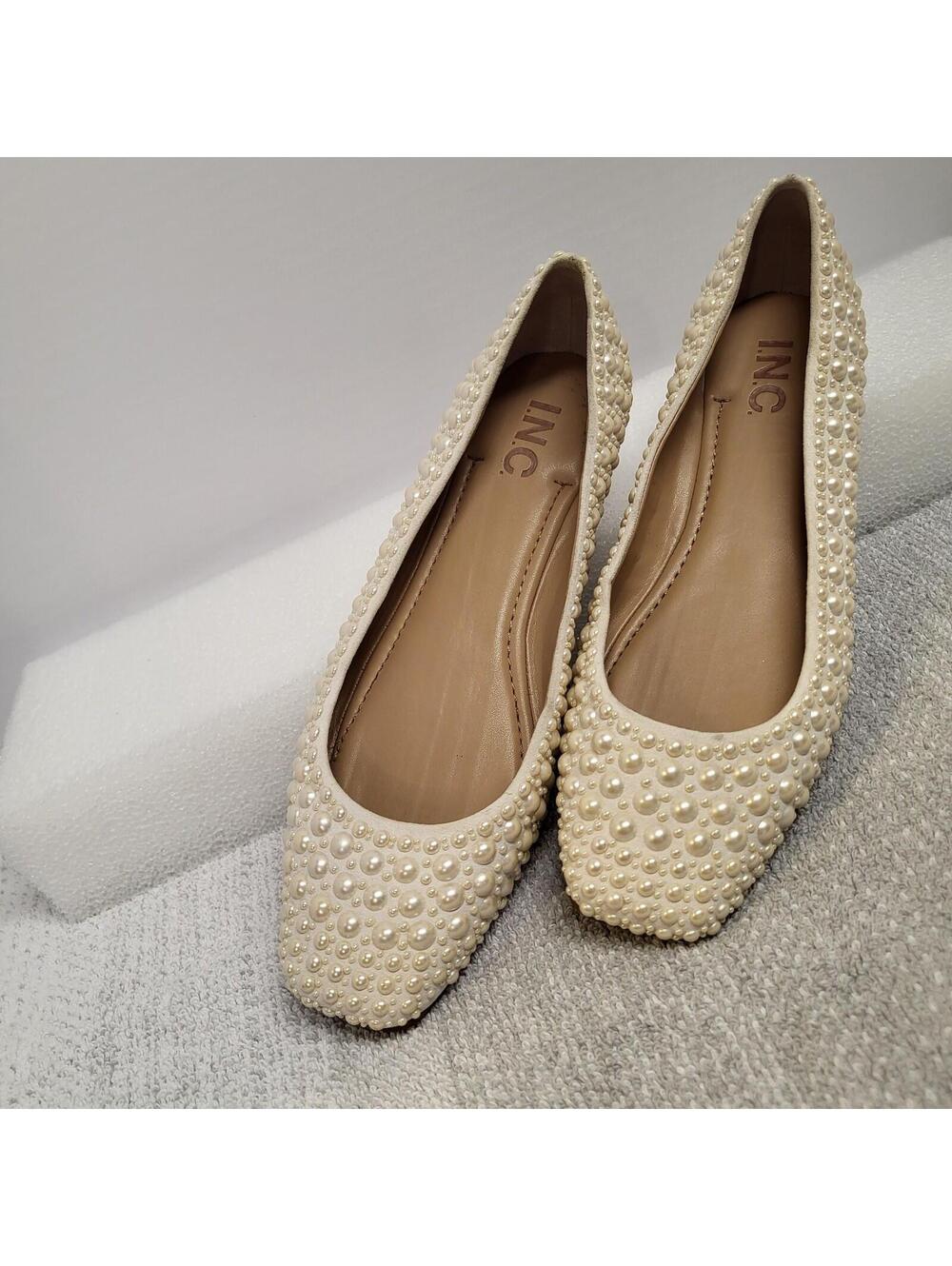 INC International Concepts "Juney" pearl-embellished square toe ballet flats 7.5